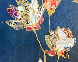 Lotus Garden, mixed media lotus flower painting