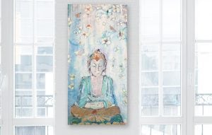 Buddha, mixed media on canvas, 24" x 48", ©Kellie Day, Available