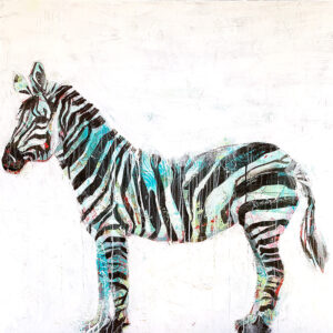 Mixed media zebra painting with spray paint, by Kellie Day