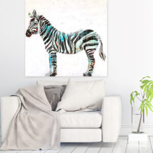 Mixed media zebra painting with spray paint, by Kellie Day