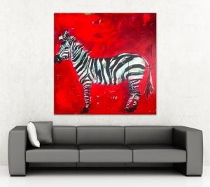 Zebra painting, mixed media on canvas, 48" x 48", © Kellie Day