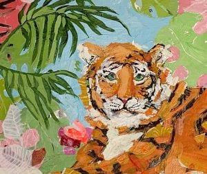 Detail of Tiger at rest painting © Kellie Day
