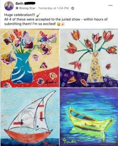 Beth success from kellie day art program