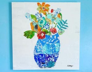 mixed media flower bouquet with collaged gelli prints by kellie day 800