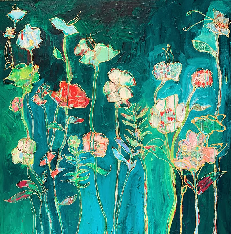 Emerald Wildflowers painting by Kellie Day | kellieDAYart