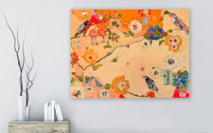 Grace, a Japanese style floral painting on wall by Kellie Day