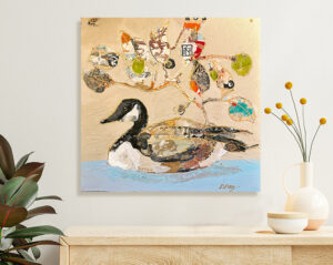 Canadian Goose painting , swimming on water by Kellie Day