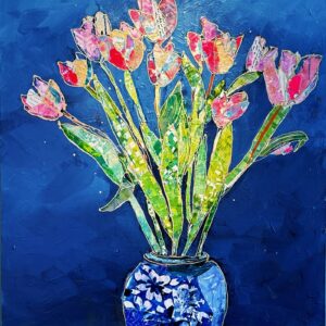 【約F4号】tulip 現代油彩画 手の描写 小サイズ Forever Tulips, original painting