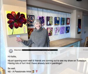 Maureen art opening after kellie day art mentoring program