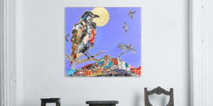 Desert Raven painting by Kellie Day, with Juniper tree