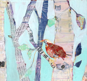detail of Mint aspen tree forest painting by kellie day of colorado