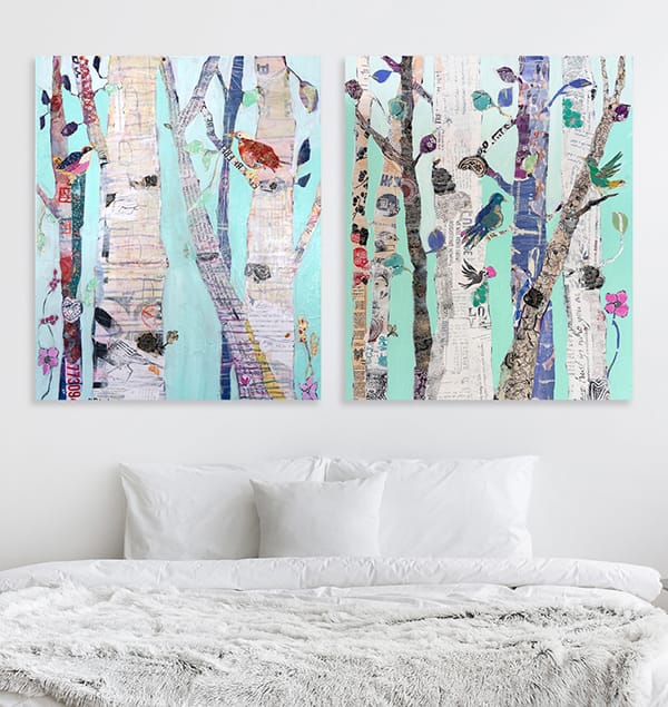 Mint aspen trees on wall - painting by kellie day