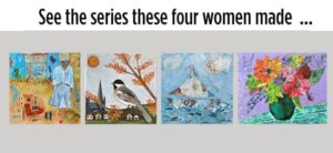 student paintings on gallery wall after working with kellie day