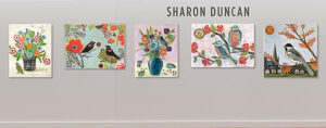 sharon paintings on gallery wall after working with kellie day