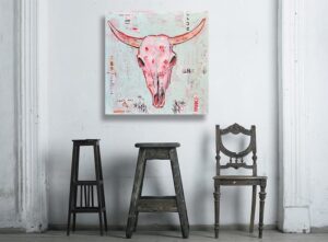 Mama Tried - cowskull painting by Kellie day