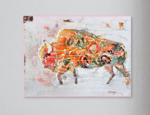 Buffalo in the Storm, mixed media paintingi by Kellie Day