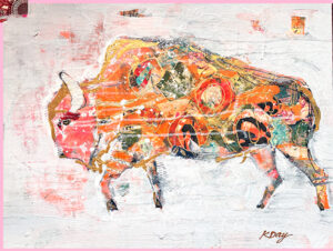 Buffalo in the Storm, mixed media paintingi by Kellie Day