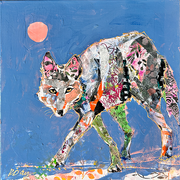 Moonlit coyote painting