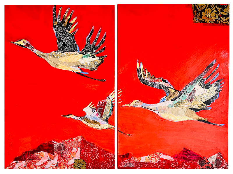 Red Sandhill cranes painting by Kellie Day