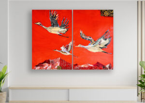 Red Sandhill cranes painting by Kellie Day