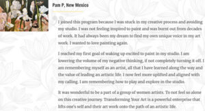 Pam testimonial from kellie day art mentoring program
