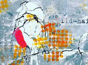 mixed media bird painting in progress ©Kellie Day