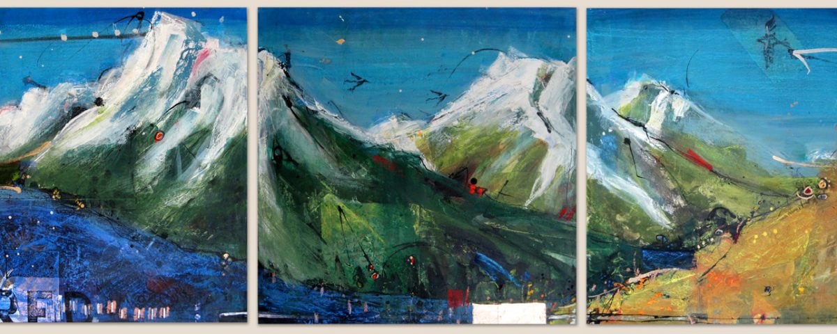 FREE, mixed media triptic on canvas, 62" x 20", Red Mountain Pass mountains ©Kellie Day