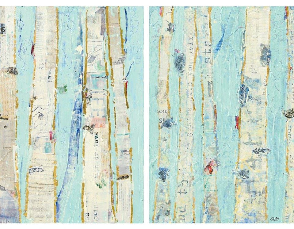 Far From Blue, blue and gold aspen forest painting ©Kellie Day