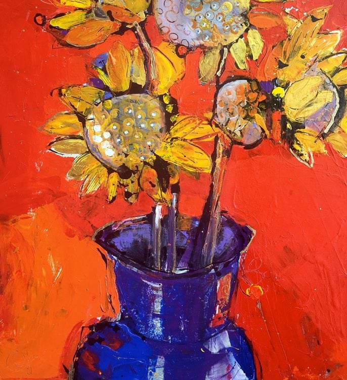 Flowers for John, mixed media on canvas, 30" x 40", sold