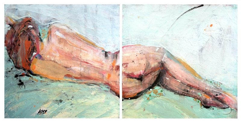 Holy War, mixed media diptych on canvas, 61" x 30", $3,800