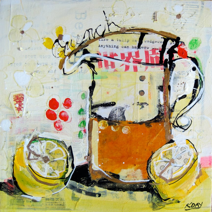 QUeNCH, 12" x 12" mixed media on canvas for the AHHAA Art school auction in Telluride this July 