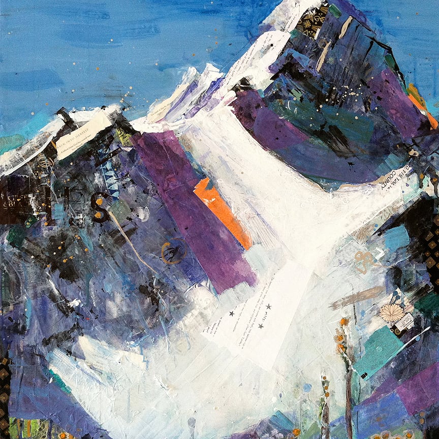 Up 2 Wilson, Telluride Mountain painting, mixed media on canvas, 30″ x 30″, ©Kellie Day