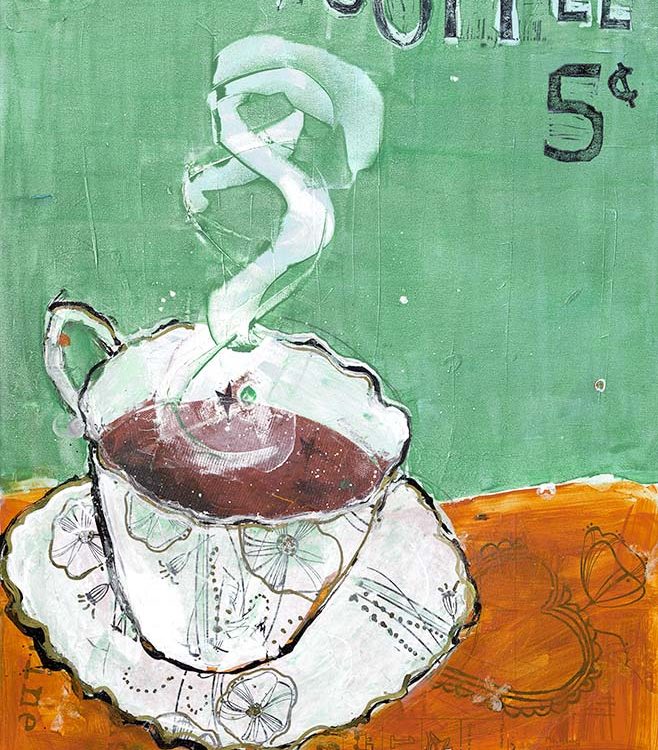 Coffee 5 Cents, mixed media coffee art ©Kellie Day
