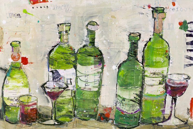 Win Win, mixed media wine painting, 36" x 24" ©Kellie Day, $1,500