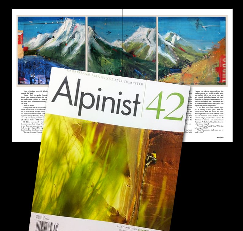 "FREE", a mountain painting by Kellie Day, is in the current issue of Alpinist Magazine
