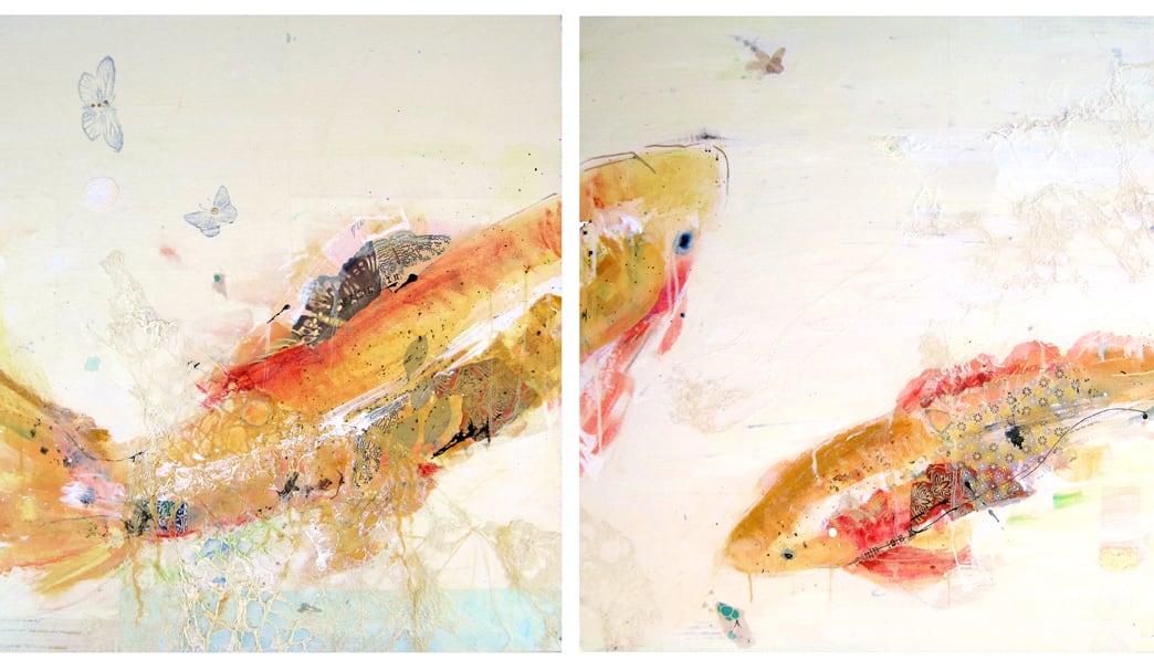 Fish in the Sea, mixed media diptych on canvas, 61" x 30", © 2012