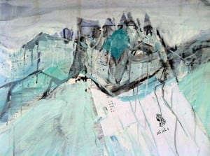 Detail of a mountain landscape, commission in progress