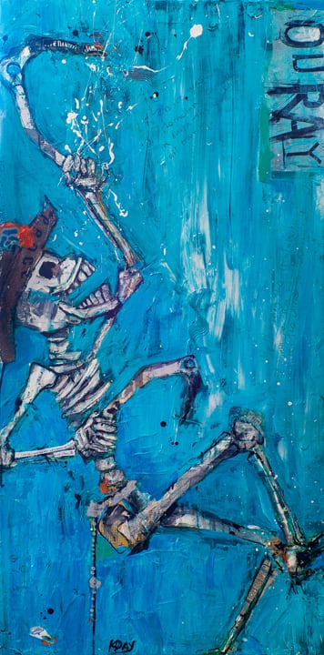 Skelly, a painting for the Ouray Ice Park, mixed media on canvas by Kellie Day, 40" x 24" ©2014