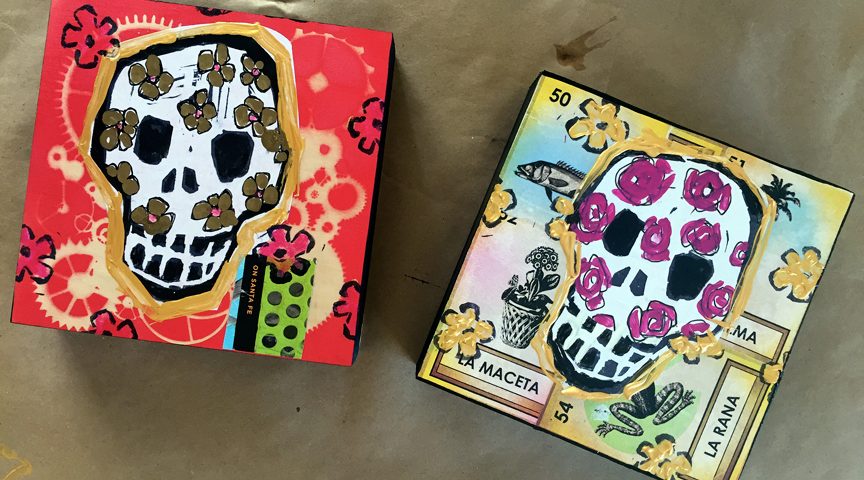 dia de lost muertos mini skull paintings, a tutorial with Kellie DAy