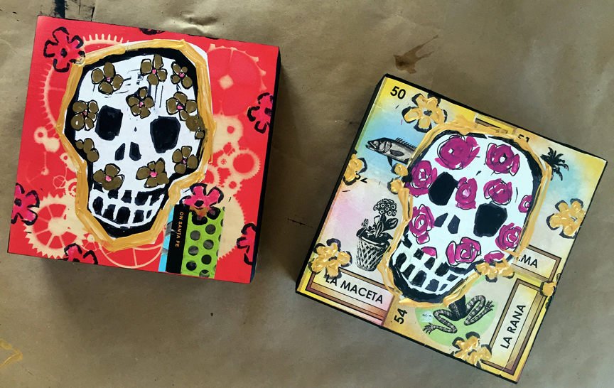 dia de lost muertos mini skull paintings, a tutorial with Kellie DAy