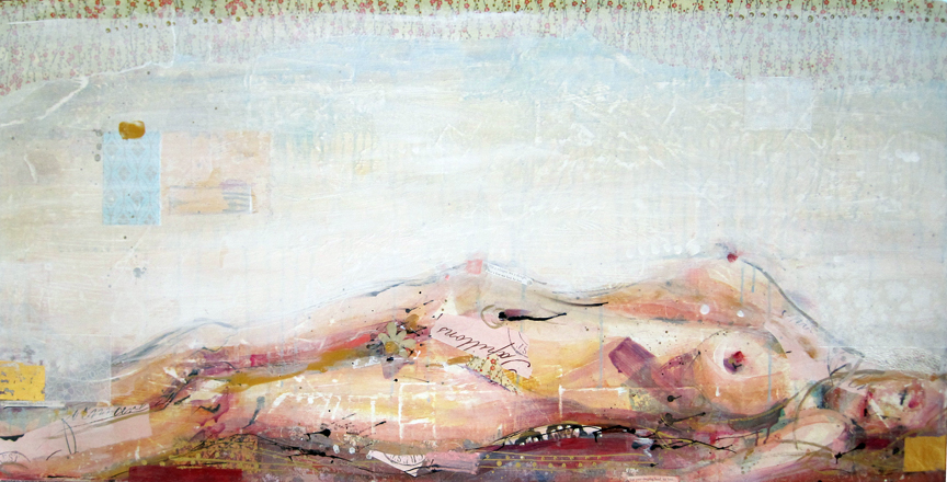 Unfurl, mixed media nude on canvas, 4′ x 2′, ©Kellie Day
